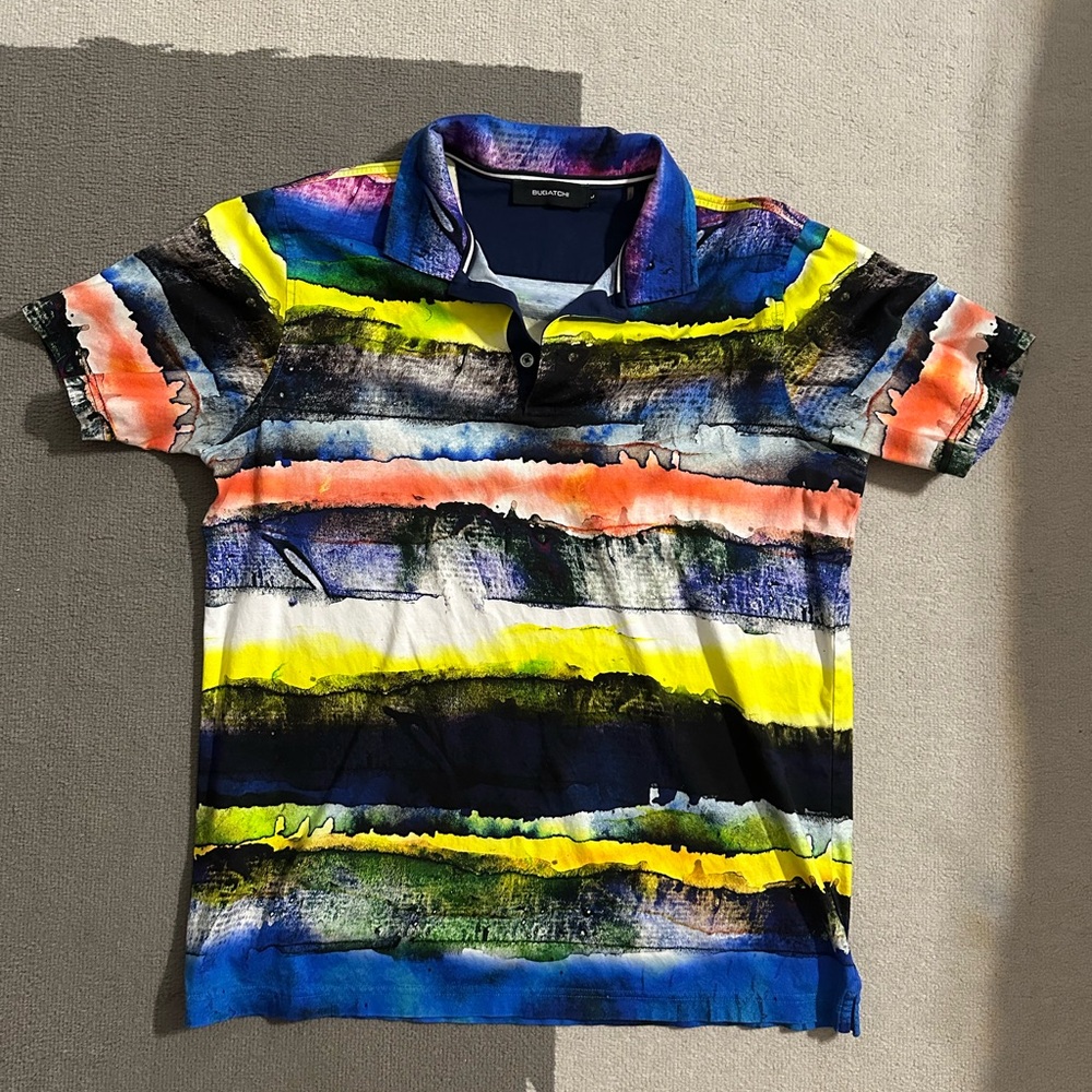 Bugatchi men’s size L watercolor pattern 100% mercerized cotton polo shirt